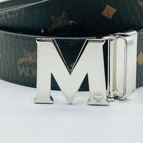 MCM Belt Green Visetos Canvas M Buckle Reversible Belt Unisex NEW Authentic - Picture 7 of 7